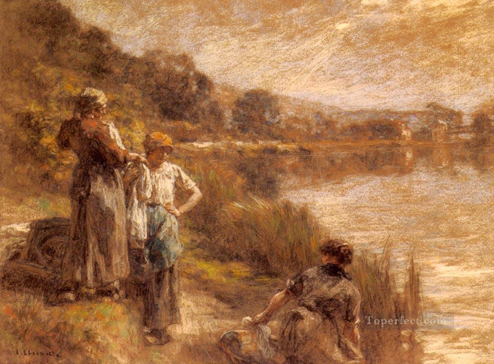 Laveuses Des Bords De La Marne rural scenes peasant Leon Augustin Lhermitte Oil Paintings